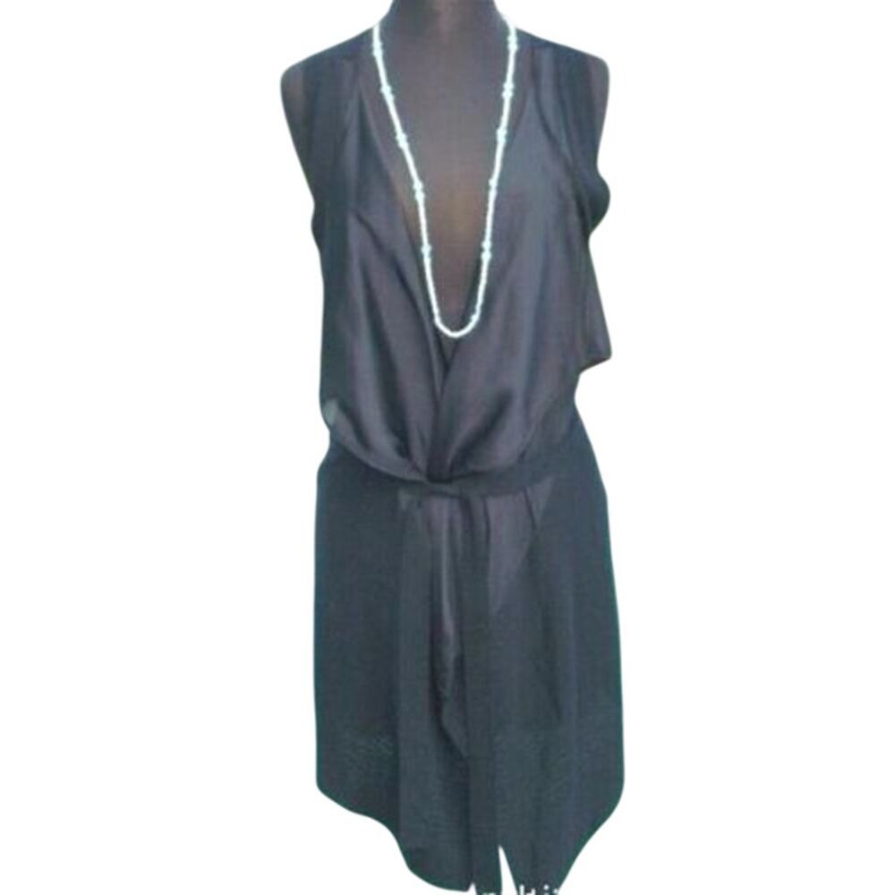 Cache Black Cover Up Shrug Wrap Top New Stretch Self Belt Asymmetric $98 NWT
